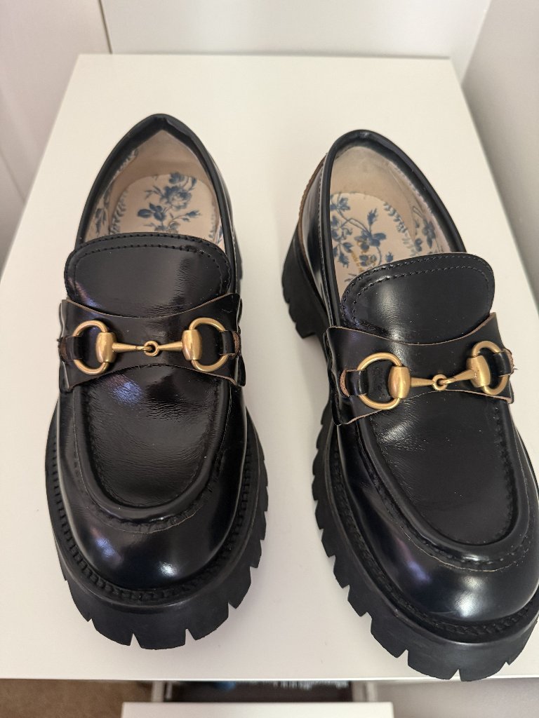 Gucci Black And Gold Horsebit Loafers